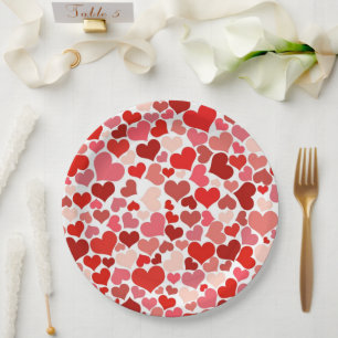 Pattern Of Hearts, Red Hearts, Love Paper Plate