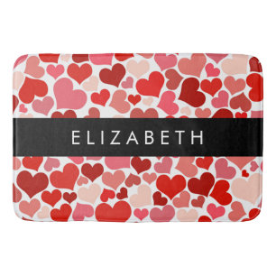 Pattern Of Hearts, Red Hearts, Love, Your Name Bath Mat