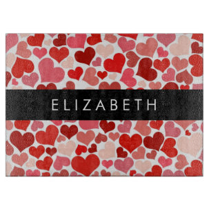 Pattern Of Hearts, Red Hearts, Love, Your Name Cutting Board
