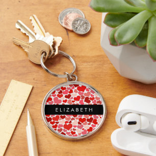 Pattern Of Hearts, Red Hearts, Love, Your Name Key Ring