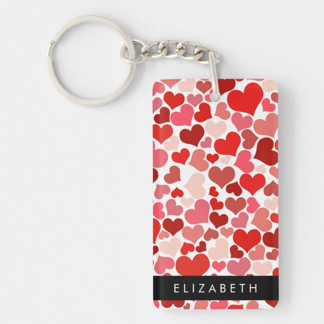 Pattern Of Hearts, Red Hearts, Love, Your Name Key Ring (Front)