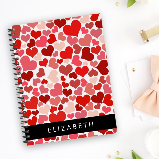Pattern Of Hearts, Red Hearts, Love, Your Name Notebook (Creator Uploaded)