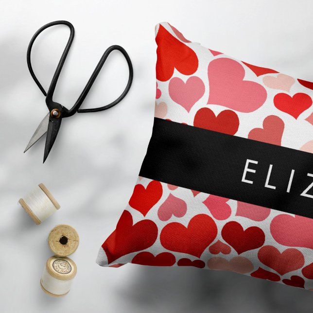 Pattern Of Hearts, Red Hearts, Love, Your Name Pillowcase (Creator Uploaded)