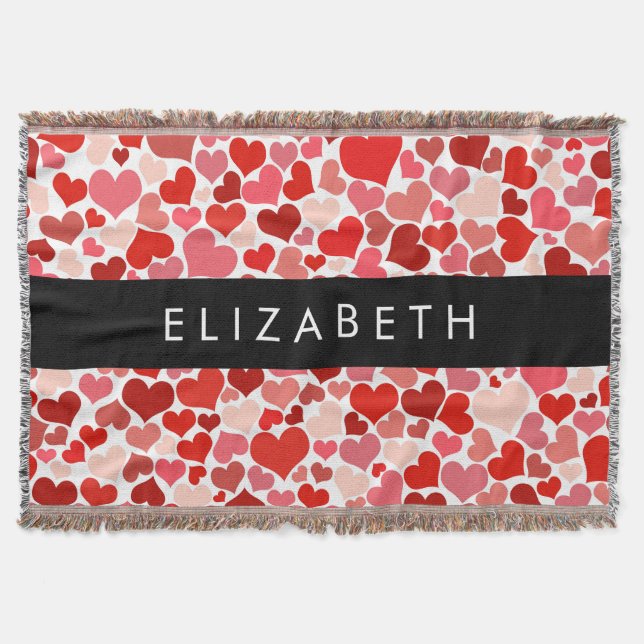 Pattern Of Hearts, Red Hearts, Love, Your Name Throw Blanket (Front)