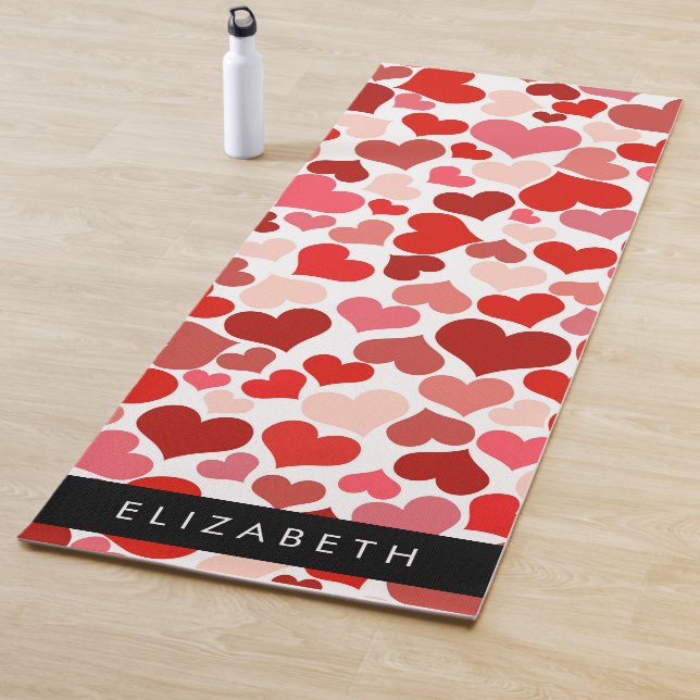 Pattern Of Hearts, Red Hearts, Love, Your Name Yoga Mat (In Situ)