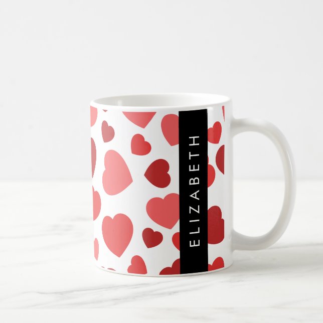 Pattern Of Hearts, Red Hearts, Your Name Coffee Mug (Right)