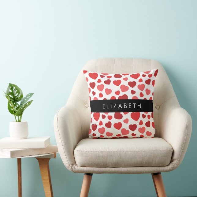 Pattern Of Hearts, Red Hearts, Your Name Cushion (Chair)