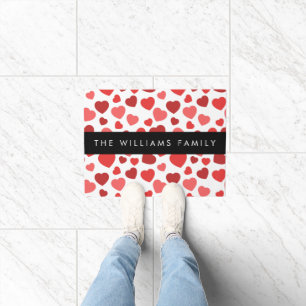 Pattern Of Hearts, Red Hearts, Your Name Doormat