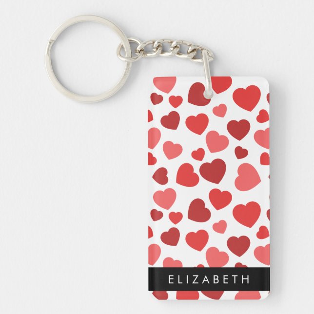 Pattern Of Hearts, Red Hearts, Your Name Key Ring (Front)