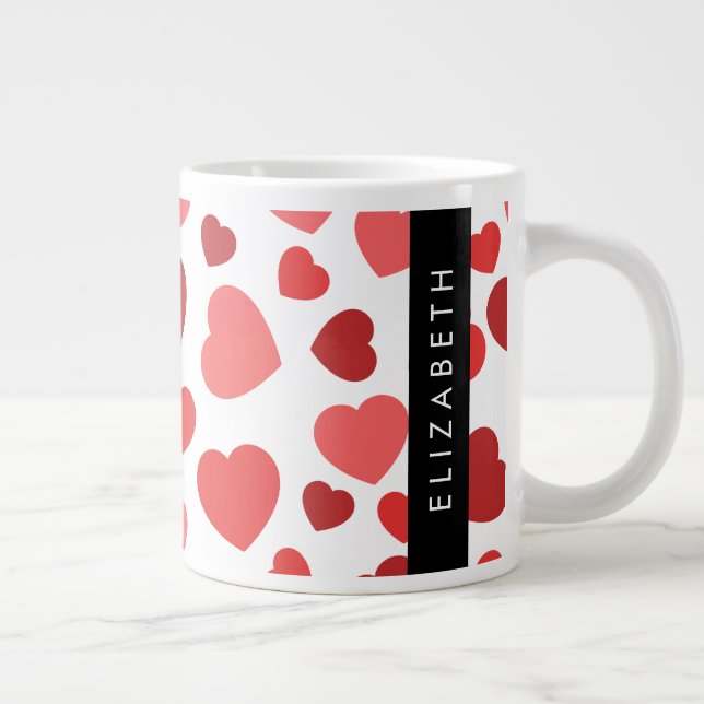 Pattern Of Hearts, Red Hearts, Your Name Large Coffee Mug (Right)