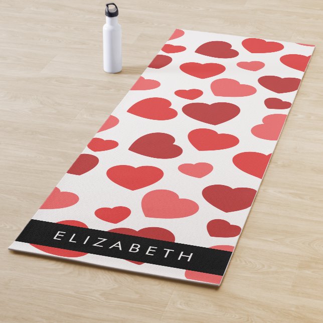 Pattern Of Hearts, Red Hearts, Your Name Yoga Mat (In Situ)