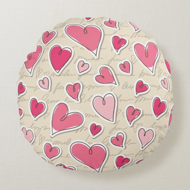 Pattern of Hearts Round Cushion (Front)