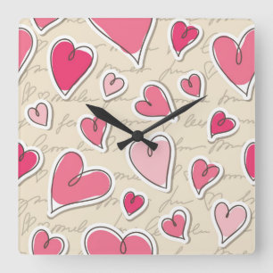Pattern of Hearts Square Wall Clock