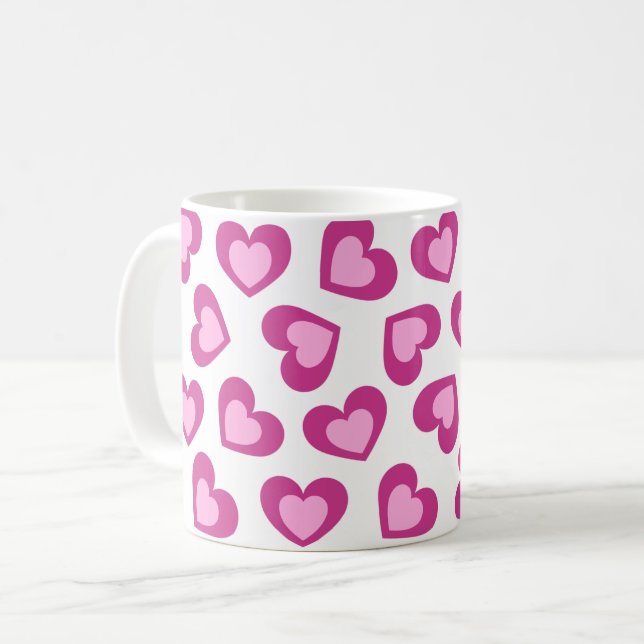 Pattern of Hearts Stylish Modern White Pink Chic  Coffee Mug (Front Left)