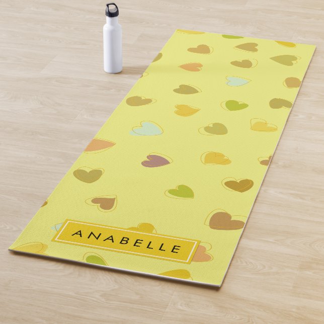 Pattern Of Hearts, Yellow Hearts, Your Name Yoga Mat (In Situ)
