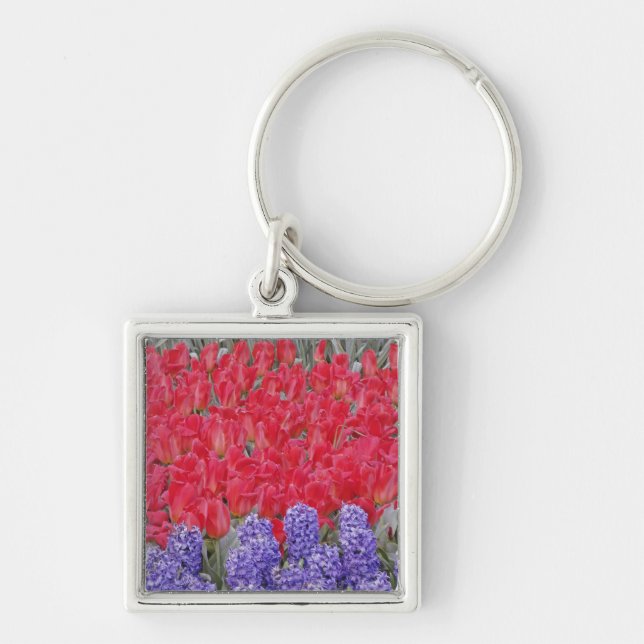 Pattern of hyacinth, tulips, and daffodils, key ring (Front)