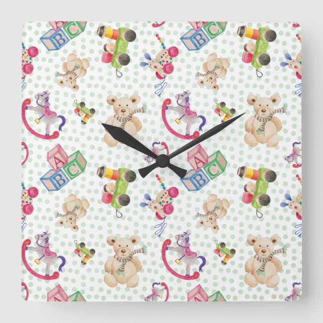 Pattern of kid's toys square wall clock (Front)