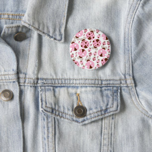 Pattern Of Ladybugs, Cute Ladybugs, Pink Ladybugs 6 Cm Round Badge