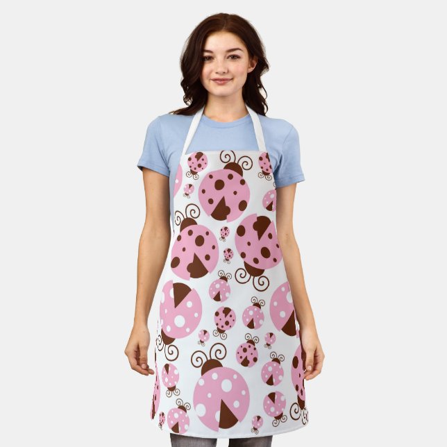 Pattern Of Ladybugs, Cute Ladybugs, Pink Ladybugs Apron (Worn)