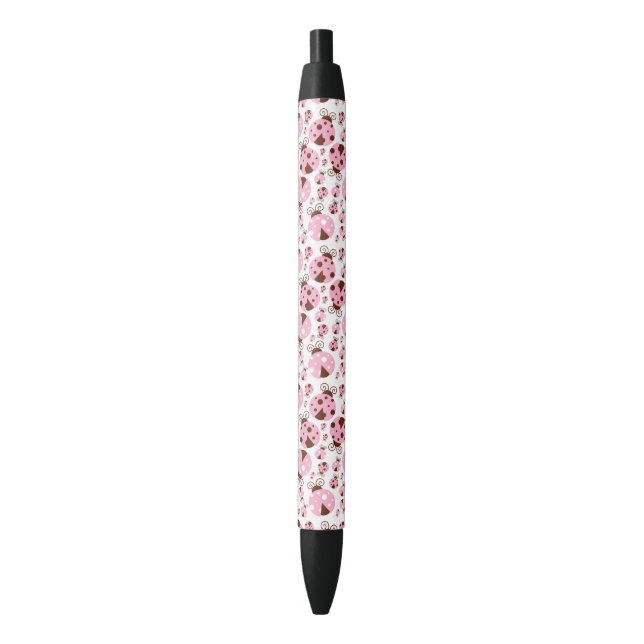 Pattern Of Ladybugs, Cute Ladybugs, Pink Ladybugs Black Ink Pen (Front Vertical)