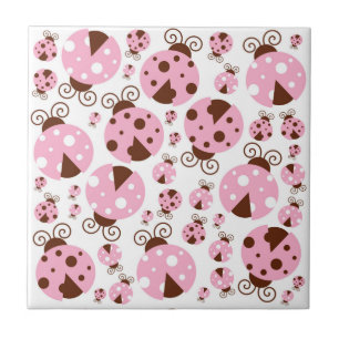 Pattern Of Ladybugs, Cute Ladybugs, Pink Ladybugs Ceramic Tile