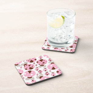 Pattern Of Ladybugs, Cute Ladybugs, Pink Ladybugs Coaster