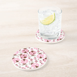 Pattern Of Ladybugs, Cute Ladybugs, Pink Ladybugs Coaster