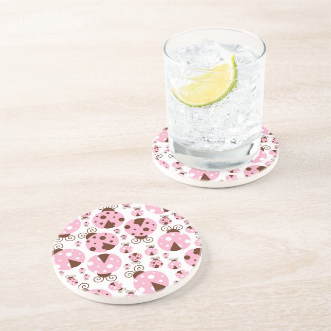 Pattern Of Ladybugs, Cute Ladybugs, Pink Ladybugs Coaster (Side)