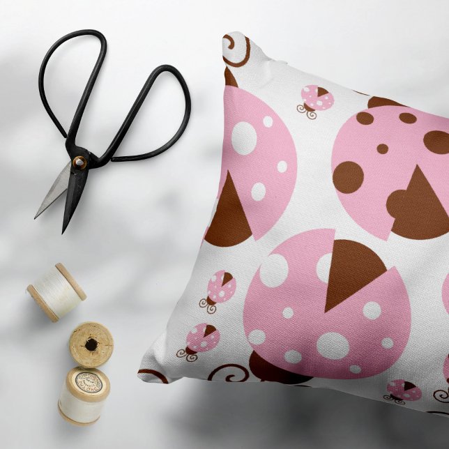 Pattern Of Ladybugs, Cute Ladybugs, Pink Ladybugs Decorative Cushion (Creator Uploaded)