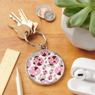 Pattern Of Ladybugs, Cute Ladybugs, Pink Ladybugs Key Ring