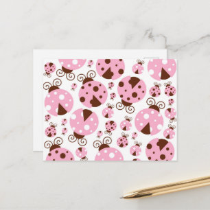 Pattern Of Ladybugs, Cute Ladybugs, Pink Ladybugs Postcard
