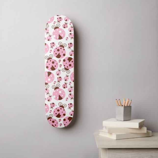 Pattern Of Ladybugs, Cute Ladybugs, Pink Ladybugs Skateboard (Wall Art)