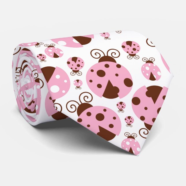 Pattern Of Ladybugs, Cute Ladybugs, Pink Ladybugs Tie (Rolled)