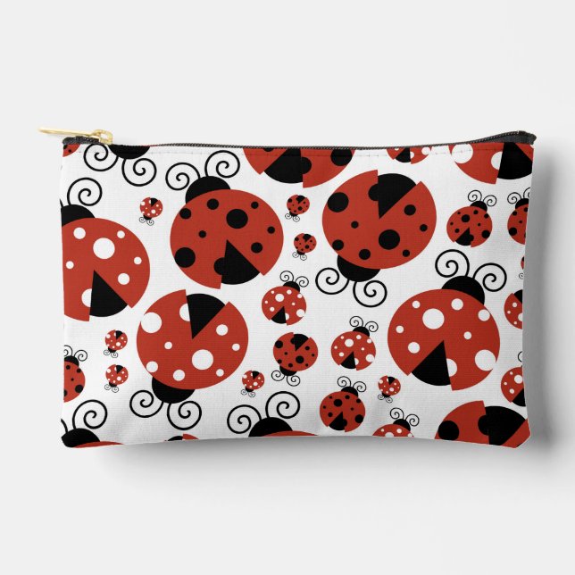 Pattern Of Ladybugs, Cute Ladybugs, Red Ladybugs Accessory Pouch (Front)