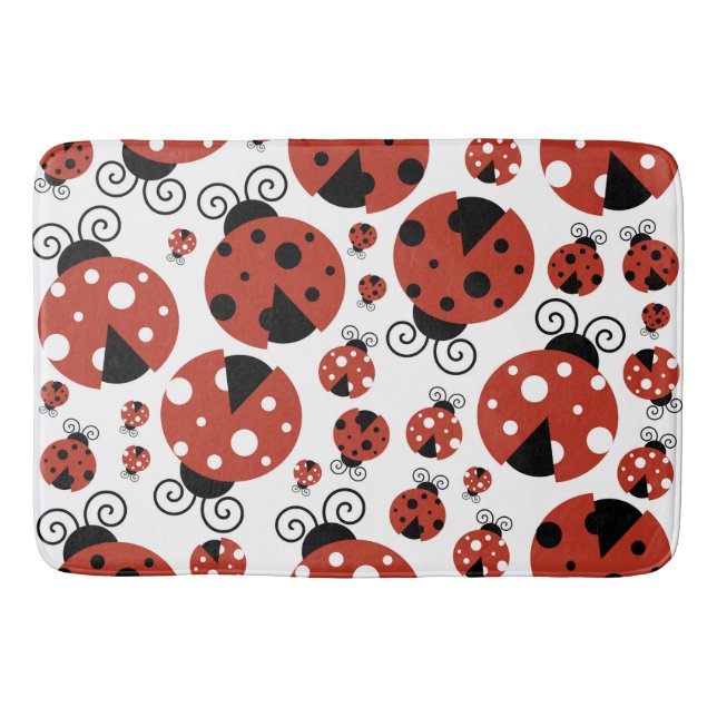 Pattern Of Ladybugs, Cute Ladybugs, Red Ladybugs Bath Mat (Front)