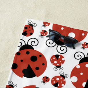 Pattern Of Ladybugs, Cute Ladybugs, Red Ladybugs Beach Towel