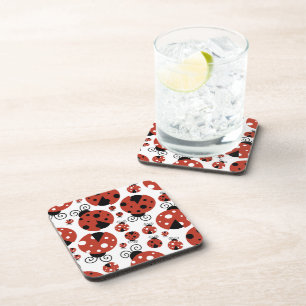 Pattern Of Ladybugs, Cute Ladybugs, Red Ladybugs Coaster