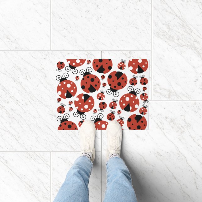 Pattern Of Ladybugs, Cute Ladybugs, Red Ladybugs Doormat (Indoor)