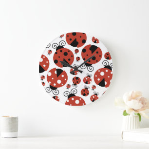 Pattern Of Ladybugs, Cute Ladybugs, Red Ladybugs Large Clock