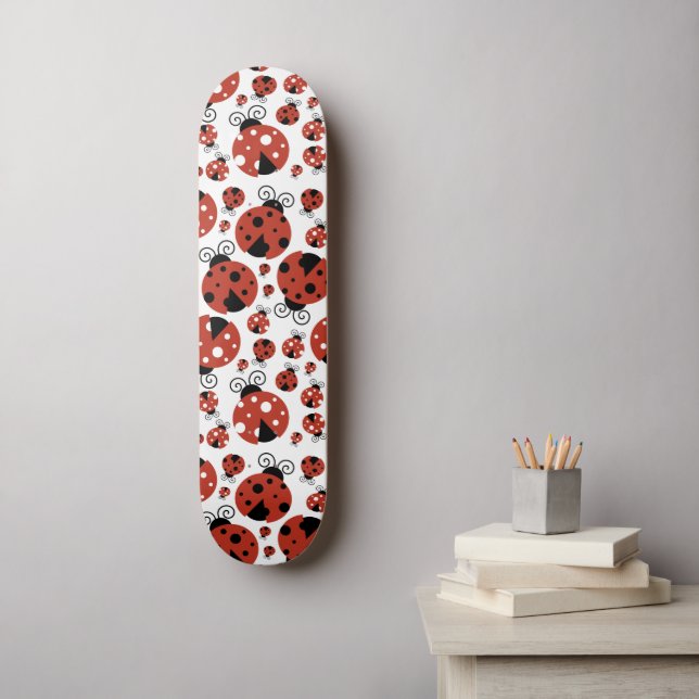 Pattern Of Ladybugs, Cute Ladybugs, Red Ladybugs Skateboard (Wall Art)