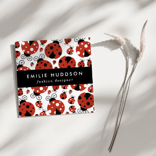 Pattern Of Ladybugs, Cute Ladybugs, Red Ladybugs Square Business Card