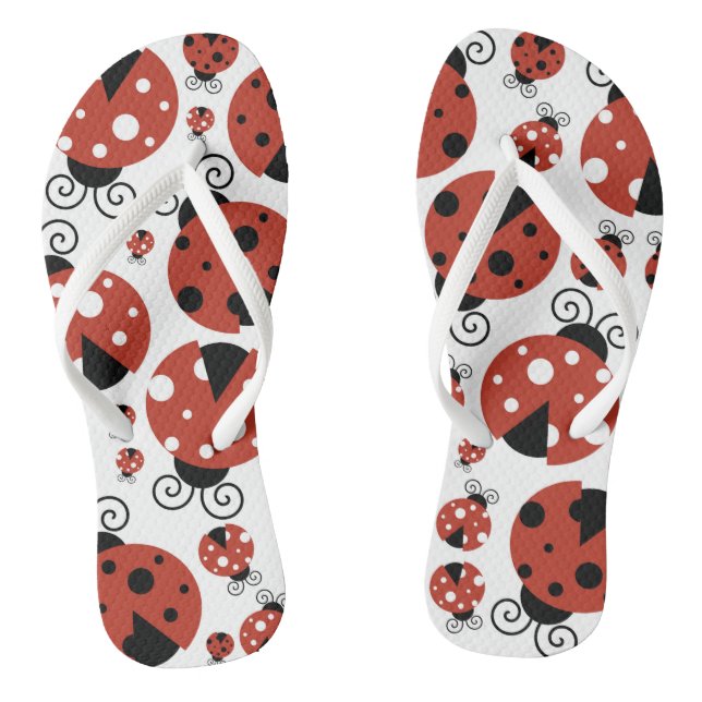 Pattern Of Ladybugs, Cute Ladybugs, Red Ladybugs Thongs (Footbed)