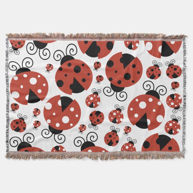 Pattern Of Ladybugs, Cute Ladybugs, Red Ladybugs Throw Blanket (Front)