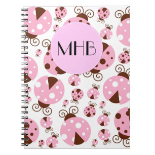 Pattern Of Ladybugs, Pink Ladybugs, Monogram Notebook
