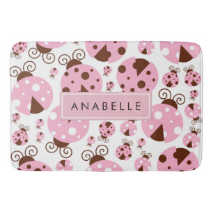 Pattern Of Ladybugs, Pink Ladybugs, Your Name Bath Mat