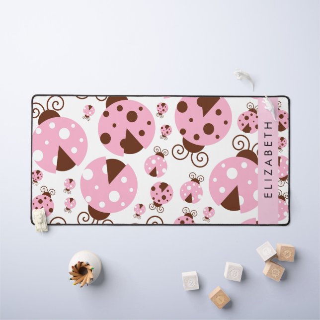 Pattern Of Ladybugs, Pink Ladybugs, Your Name Desk Mat (Kids Table)
