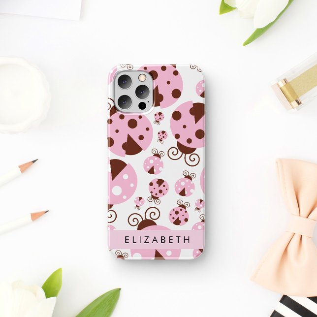 Pattern Of Ladybugs, Pink Ladybugs, Your Name iPhone 16 Case (Creator Uploaded)