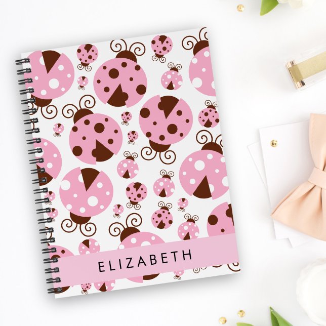 Pattern Of Ladybugs, Pink Ladybugs, Your Name Notebook (Creator Uploaded)