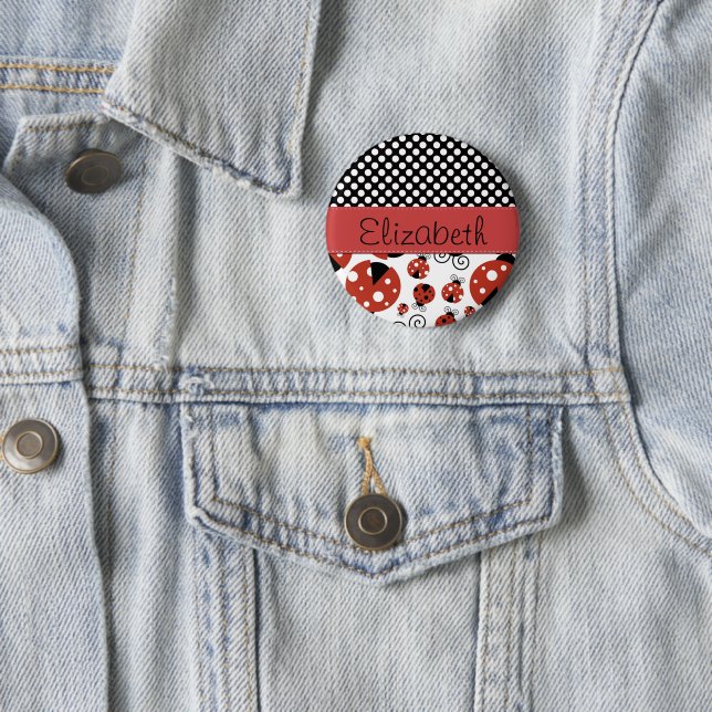 Pattern Of Ladybugs, Polka Dots, Your Name 6 Cm Round Badge (In Situ)