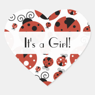 Pattern Of Ladybugs, Red Ladybugs, Baby Shower Heart Sticker